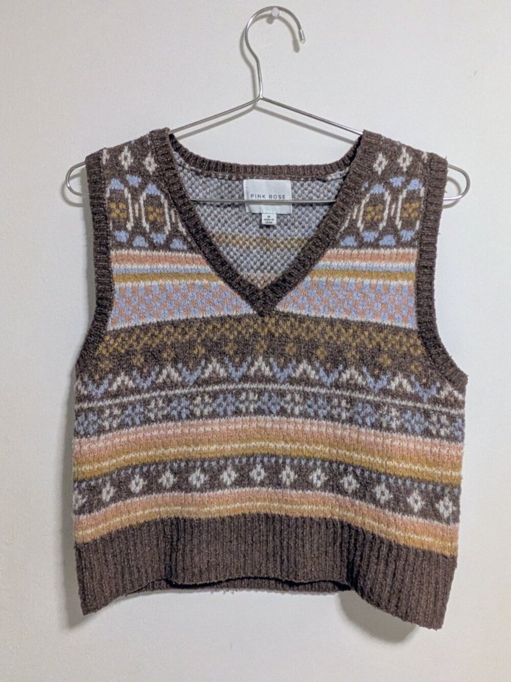 PINK ROSE Brown Patterned Knit Vest